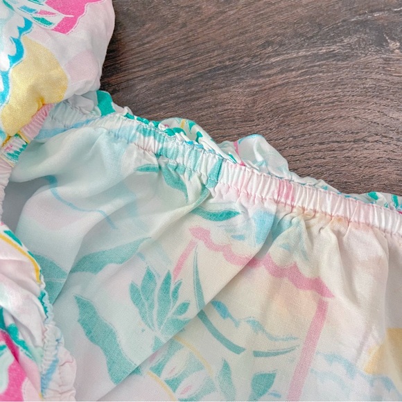 Crown & Ivy Multicolor Palm Tree Off Shoulder Shirt With Pom Poms - Picture 4 of 5